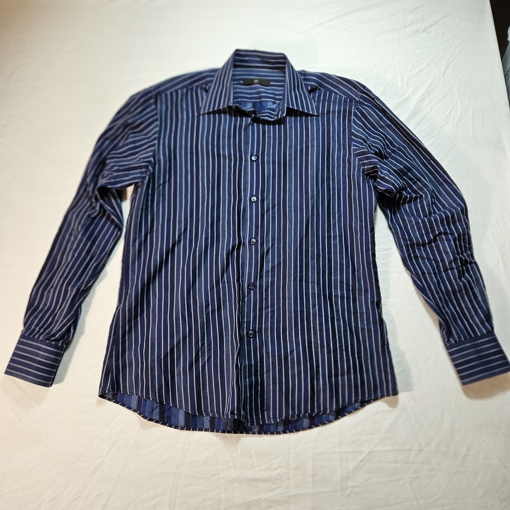 Zegna Classic Navy Striped Men's Button Down Shirt